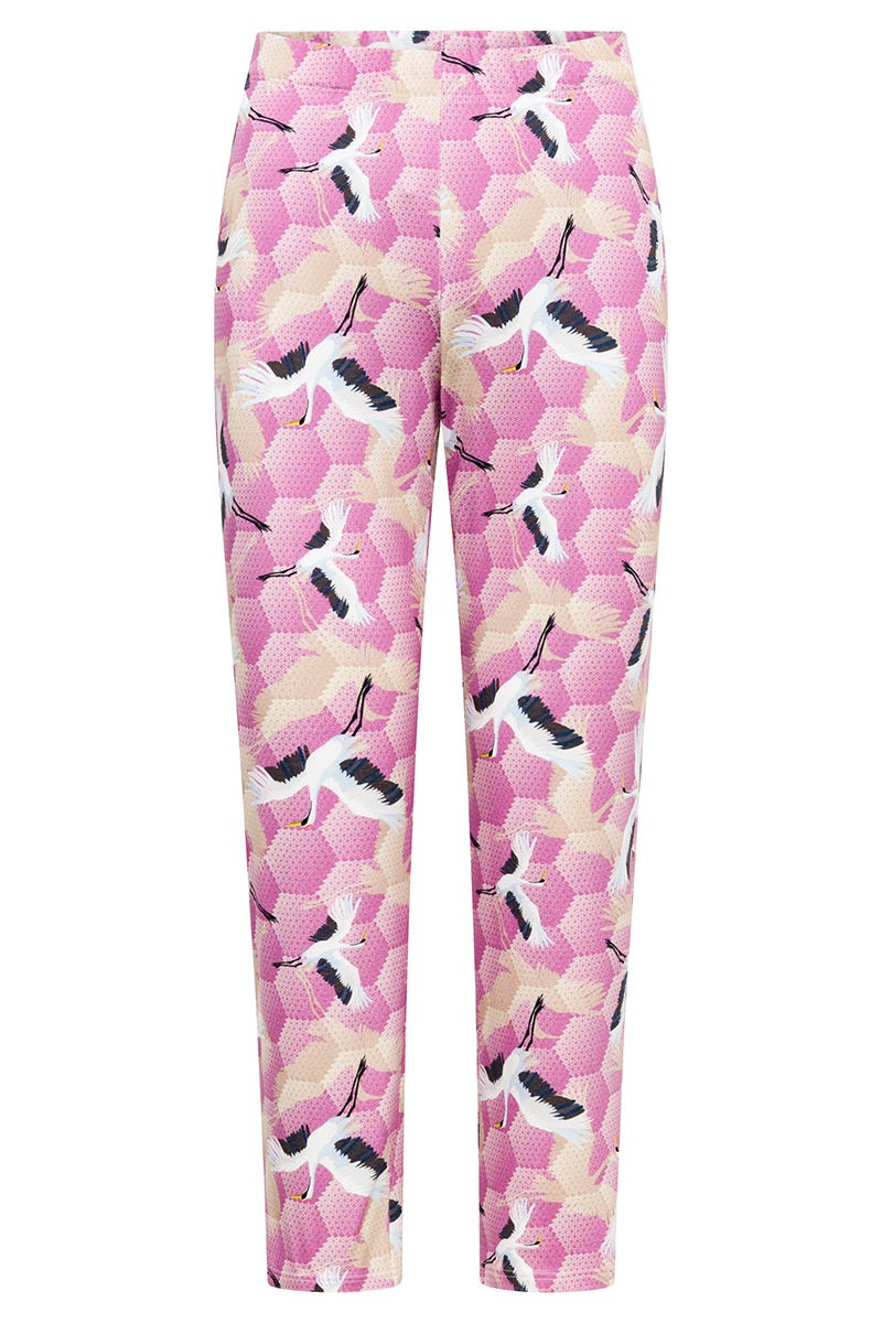 Hollowbild von 7/8-Pyjamahose im Kranich-Druck Baumwolle/Elasthan