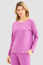 Frontalbild von Pyjamashirt im sportiven Stil in Violett Viskose/Elasthan