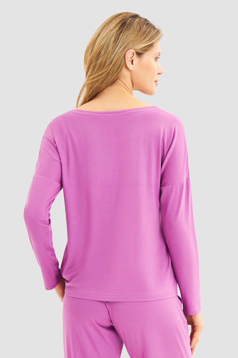 Rückansicht von Pyjamashirt im sportiven Stil in Violett Viskose/Elasthan