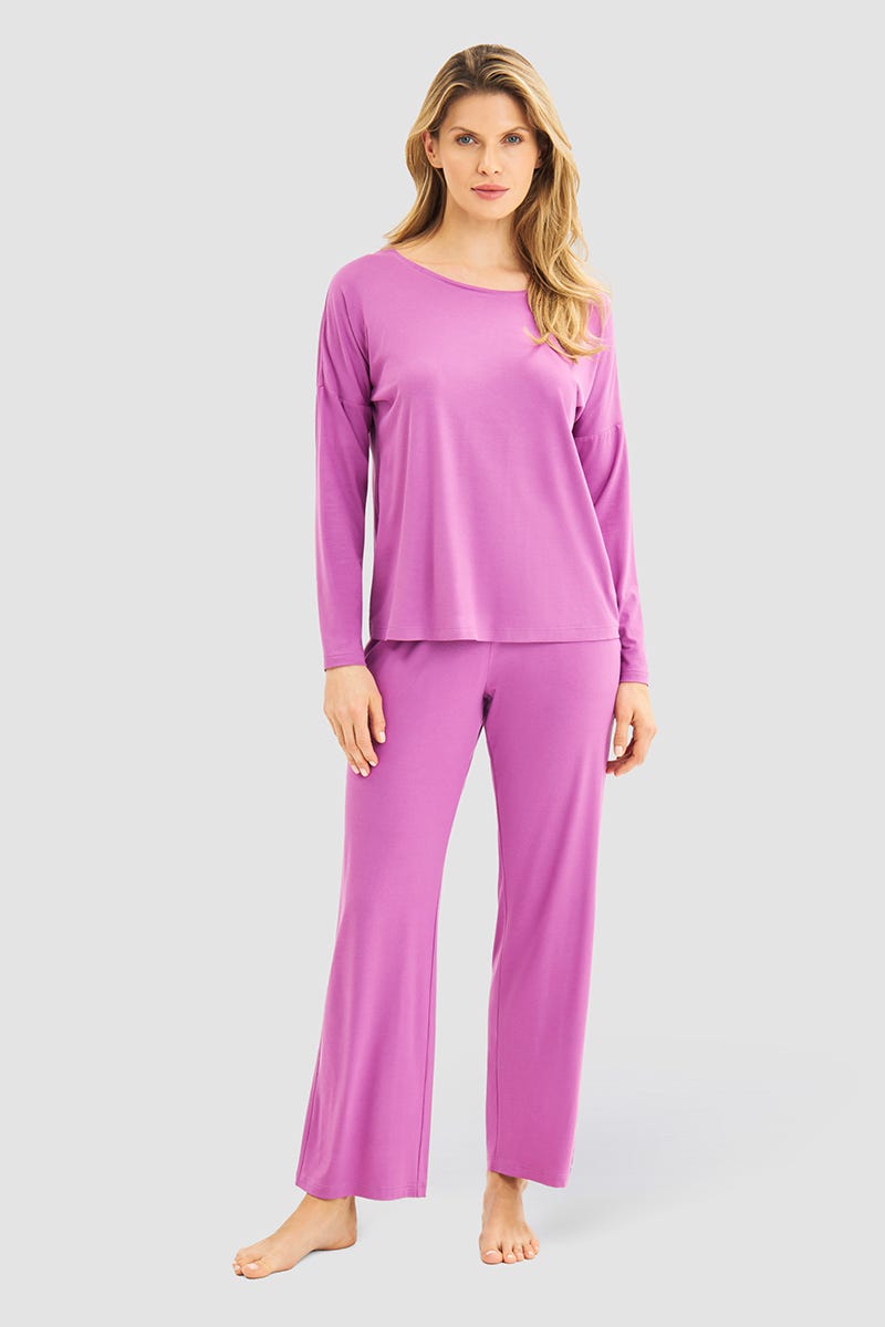 Detailbild 1 von Pyjamashirt im sportiven Stil in Violett Viskose/Elasthan