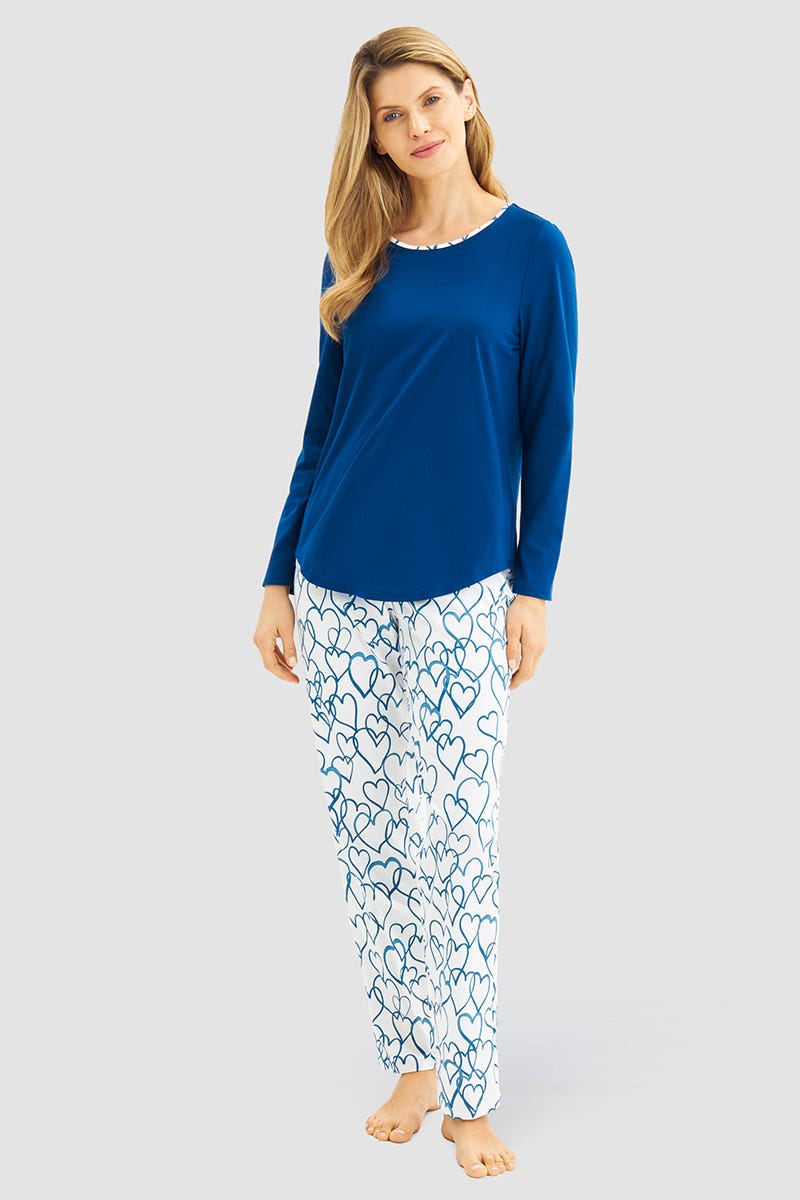 Frontalbild von Pyjama mit Herzen-Druck 100% Baumwolle