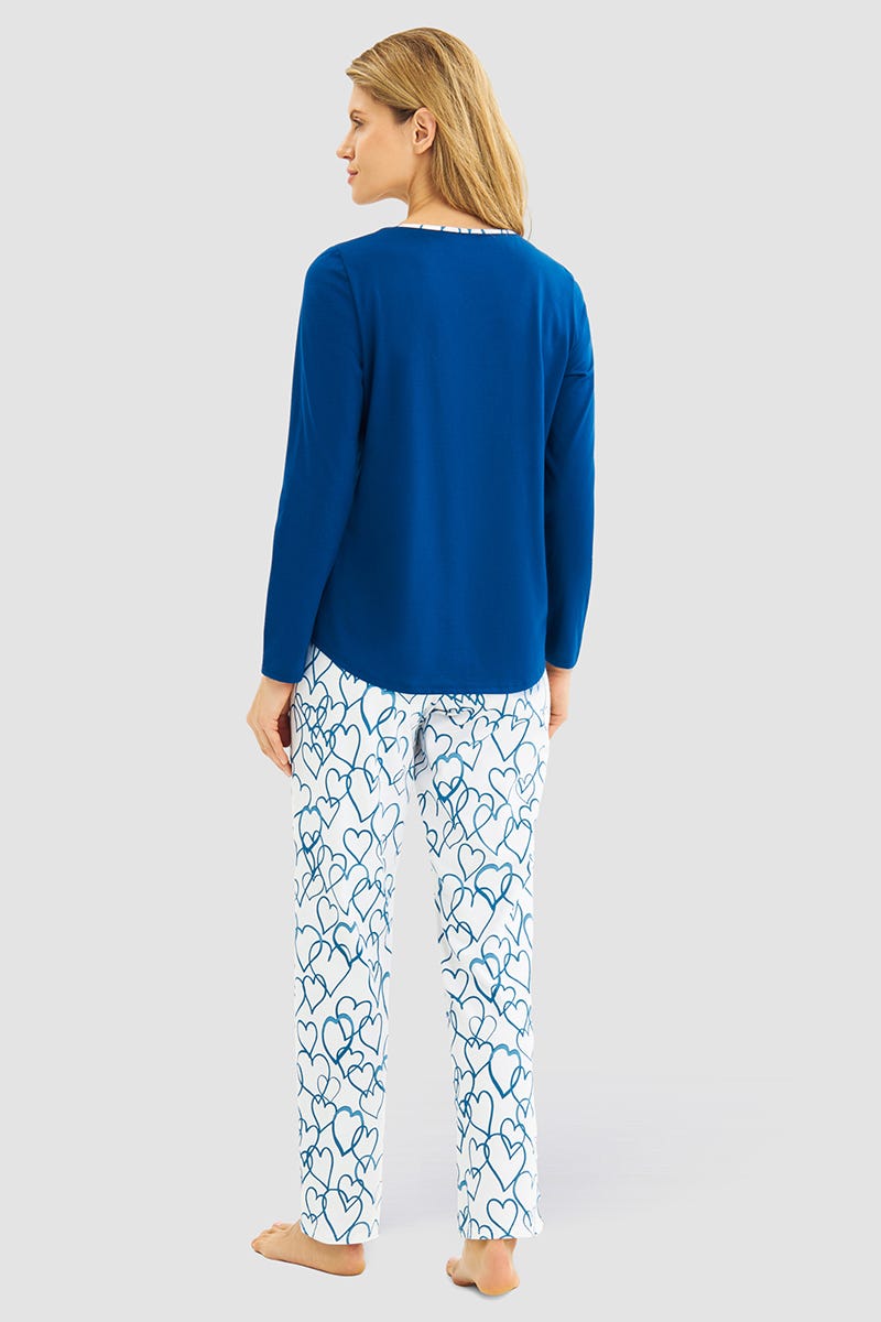 Rückansicht von Pyjama mit Herzen-Druck 100% Baumwolle