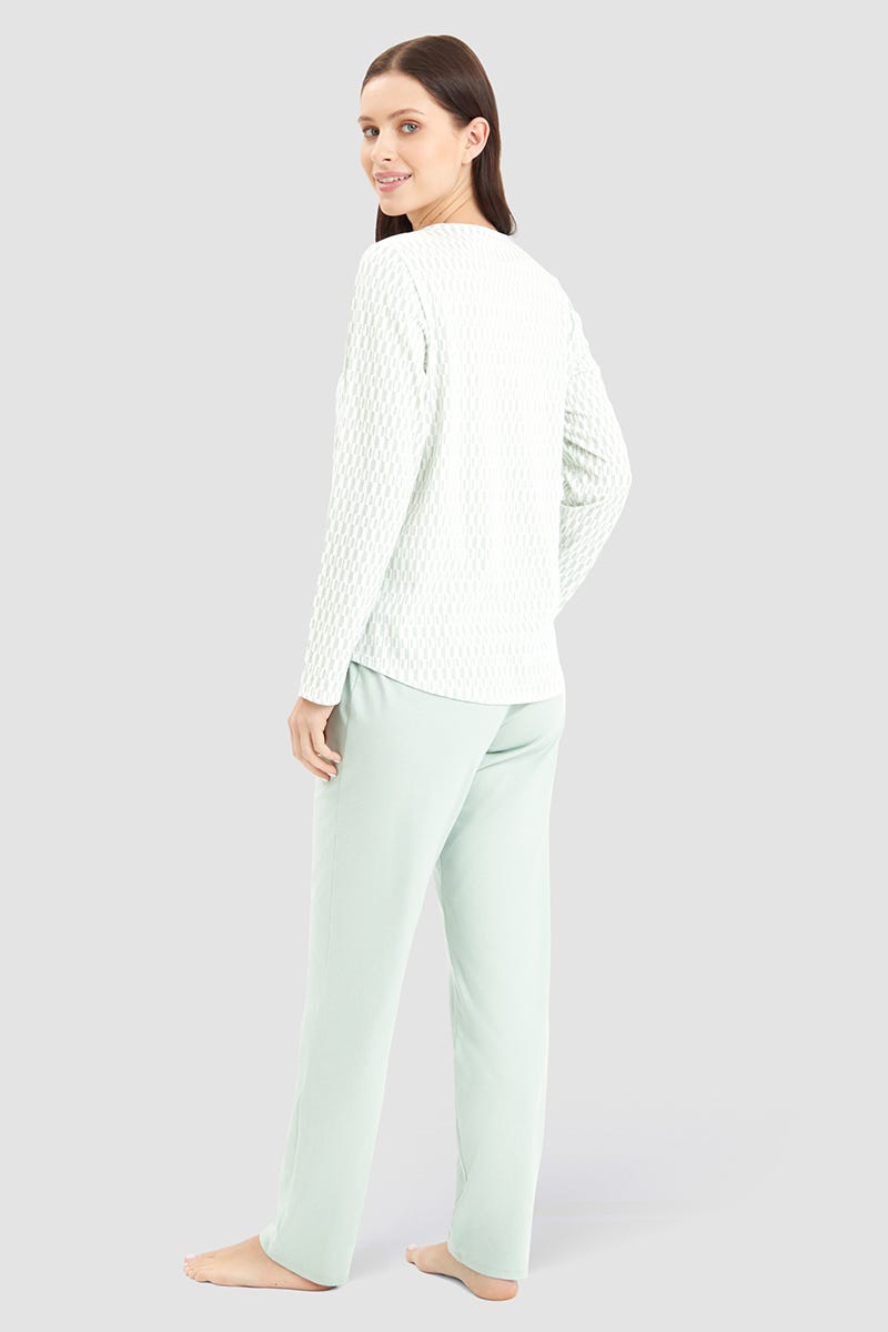 Rückansicht von Pyjama im minimalistischen Grafikdruck Mintgrün 100% Baumwolle