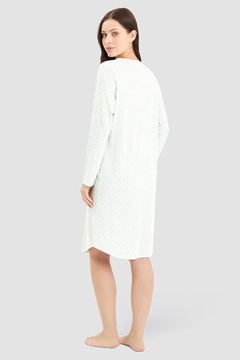 Rückansicht von Nachthemd im minimalistischen Grafikdruck Mintgrün 100% Baumwolle