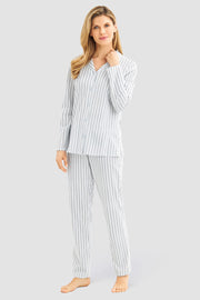 Frontalbild von Pyjama im Streifendruck Herrenhemd-Stil 100% Baumwolle