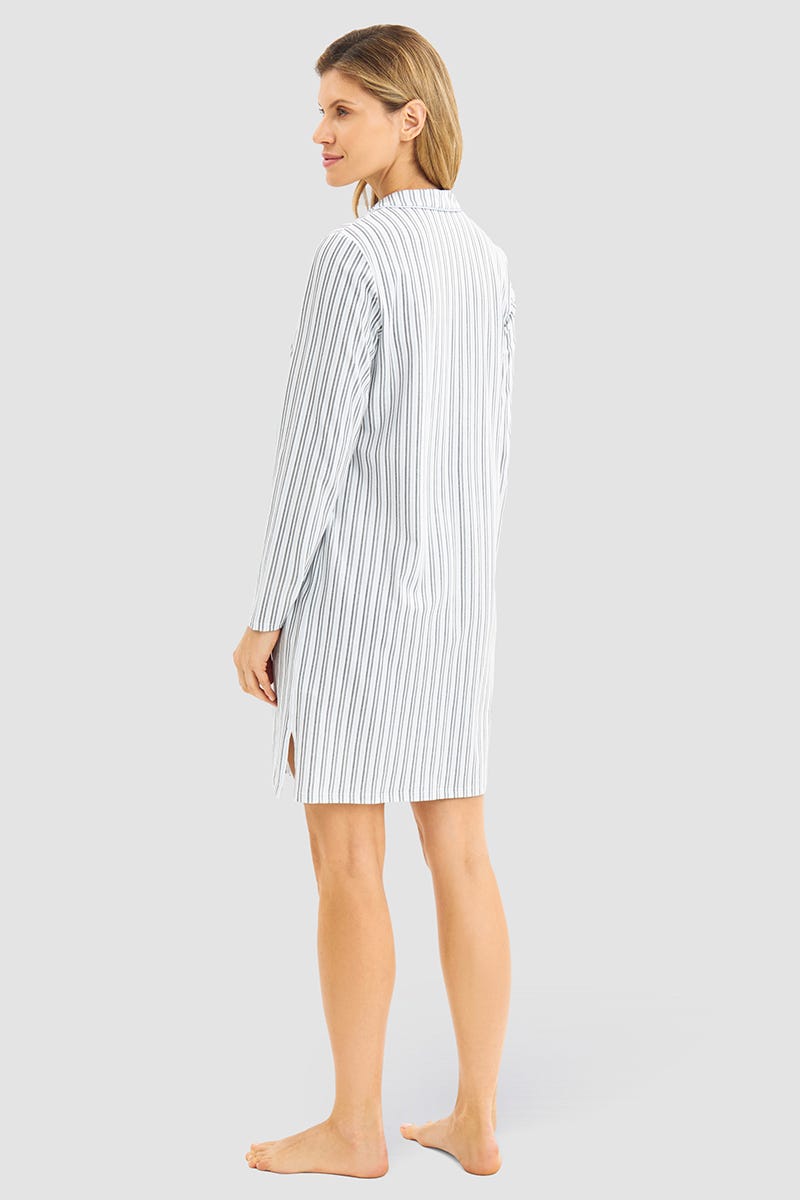 Rückansicht von Nachthemd im Streifendruck Herrenhemd-Stil 100% Baumwolle