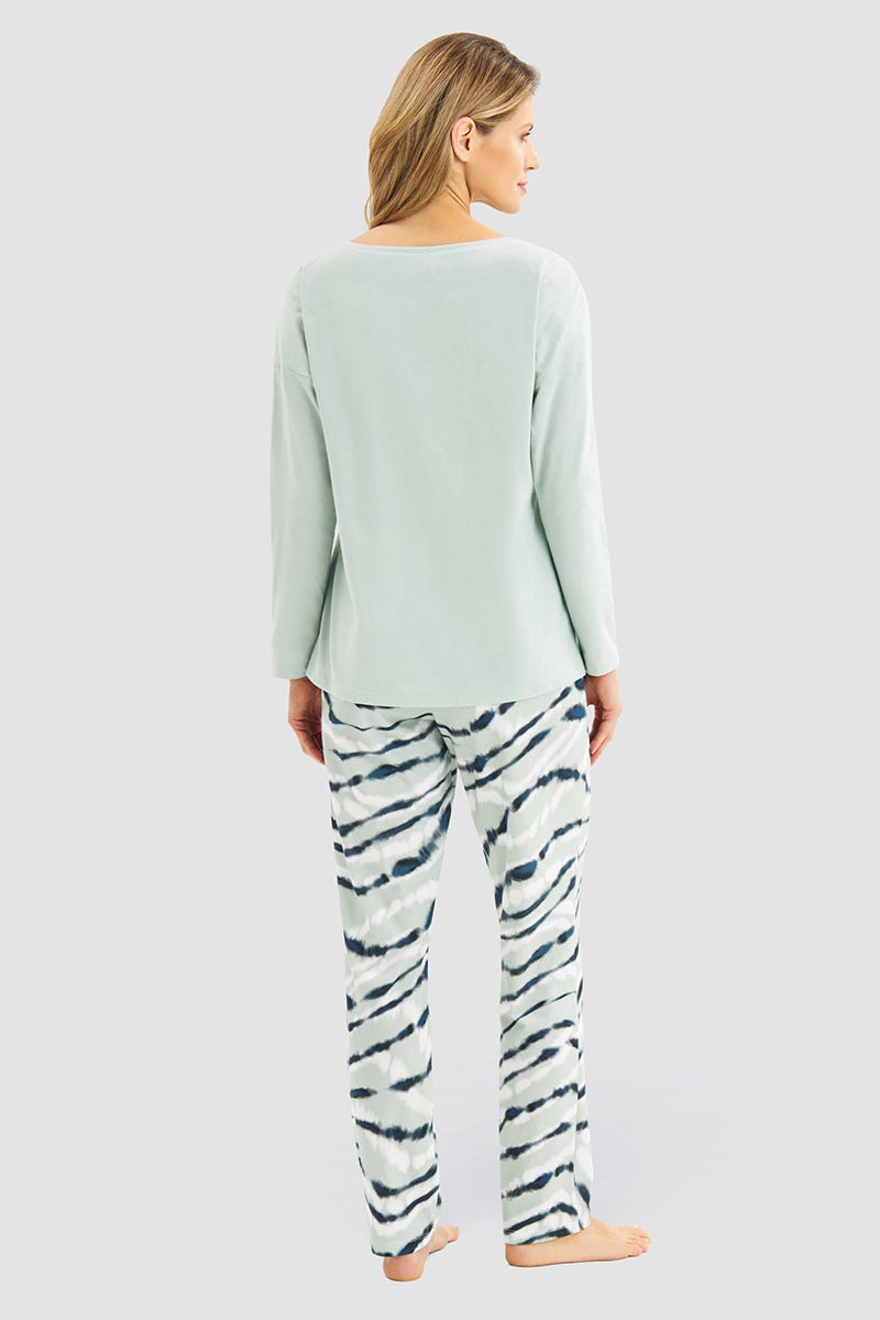 Rückansicht von Pyjama mit Batikdruck Mintgrün 100% Baumwolle