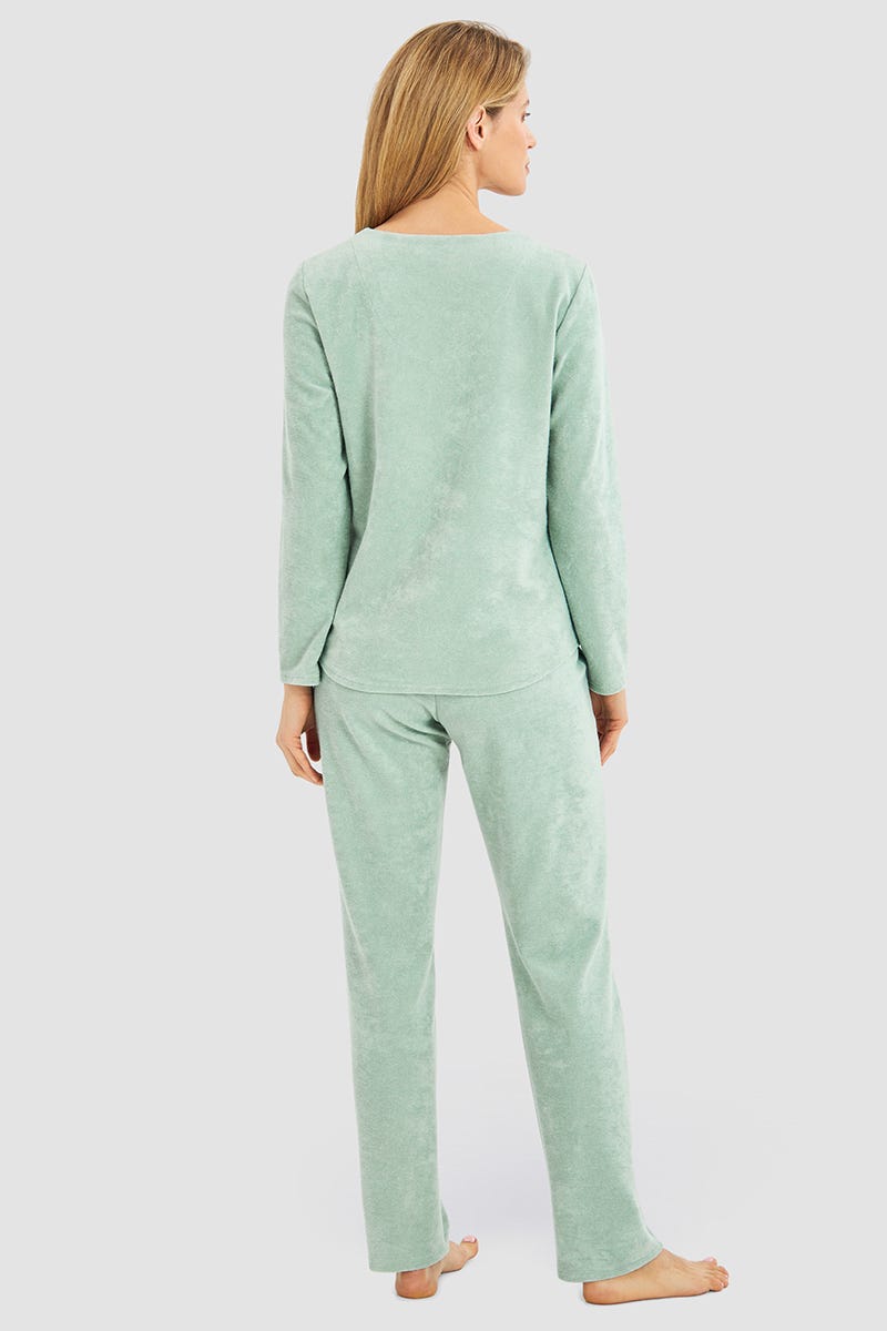 Rückansicht von Hausanzug aus Frottee in Mintgrün Baumwolle/Polyester