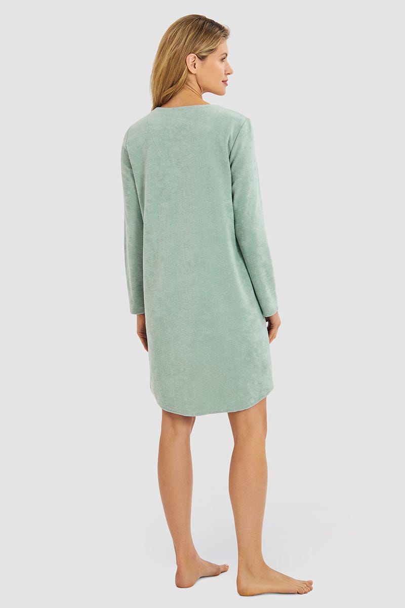 Rückansicht von Hauskleid aus Frottee in Mintgrün Baumwolle/Polyester