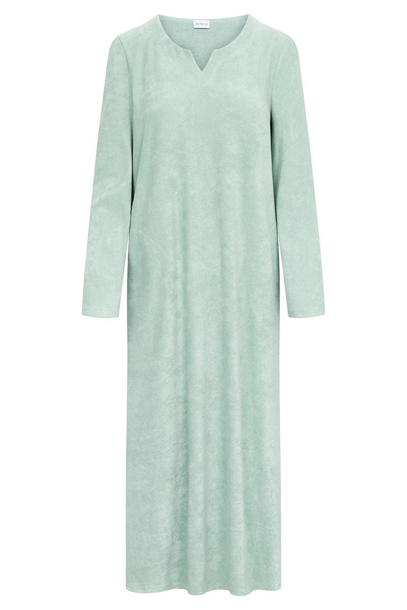 Hollowbild von Hauskleid aus Frottee in Mintgrün Maxilänge Baumwolle/Polyester