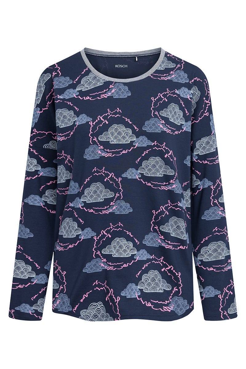 Hollowbild von Pyjamashirt im Wolken-Druck Baumwolle/Elasthan