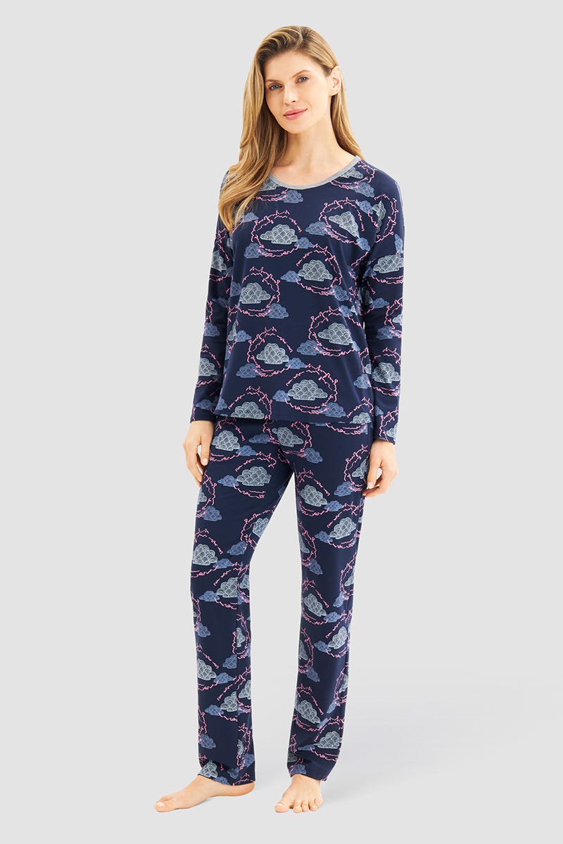 Detailbild 1 von Pyjamashirt im Wolken-Druck Baumwolle/Elasthan