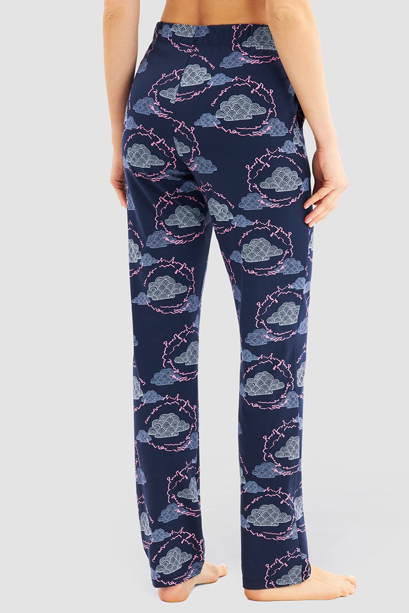 Rückansicht von Pyjamahose im Wolken-Druck Baumwolle/Elasthan