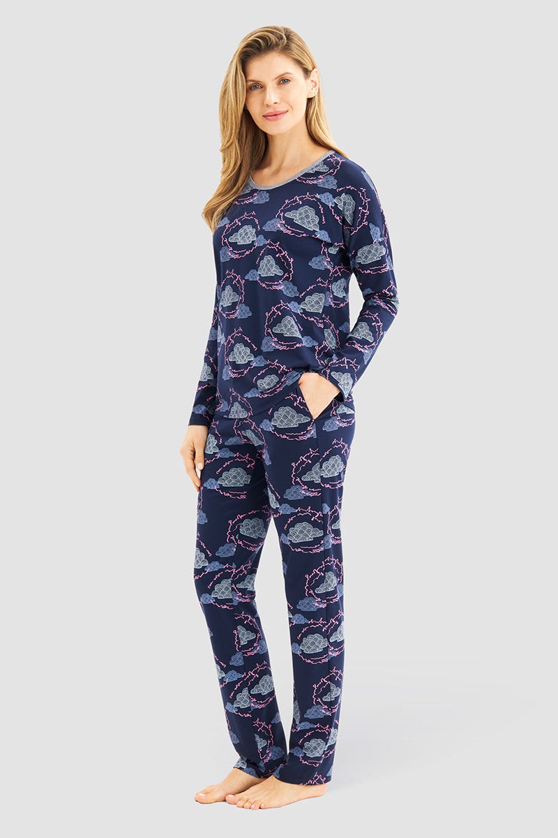 Detailbild 1 von Pyjamahose im Wolken-Druck Baumwolle/Elasthan