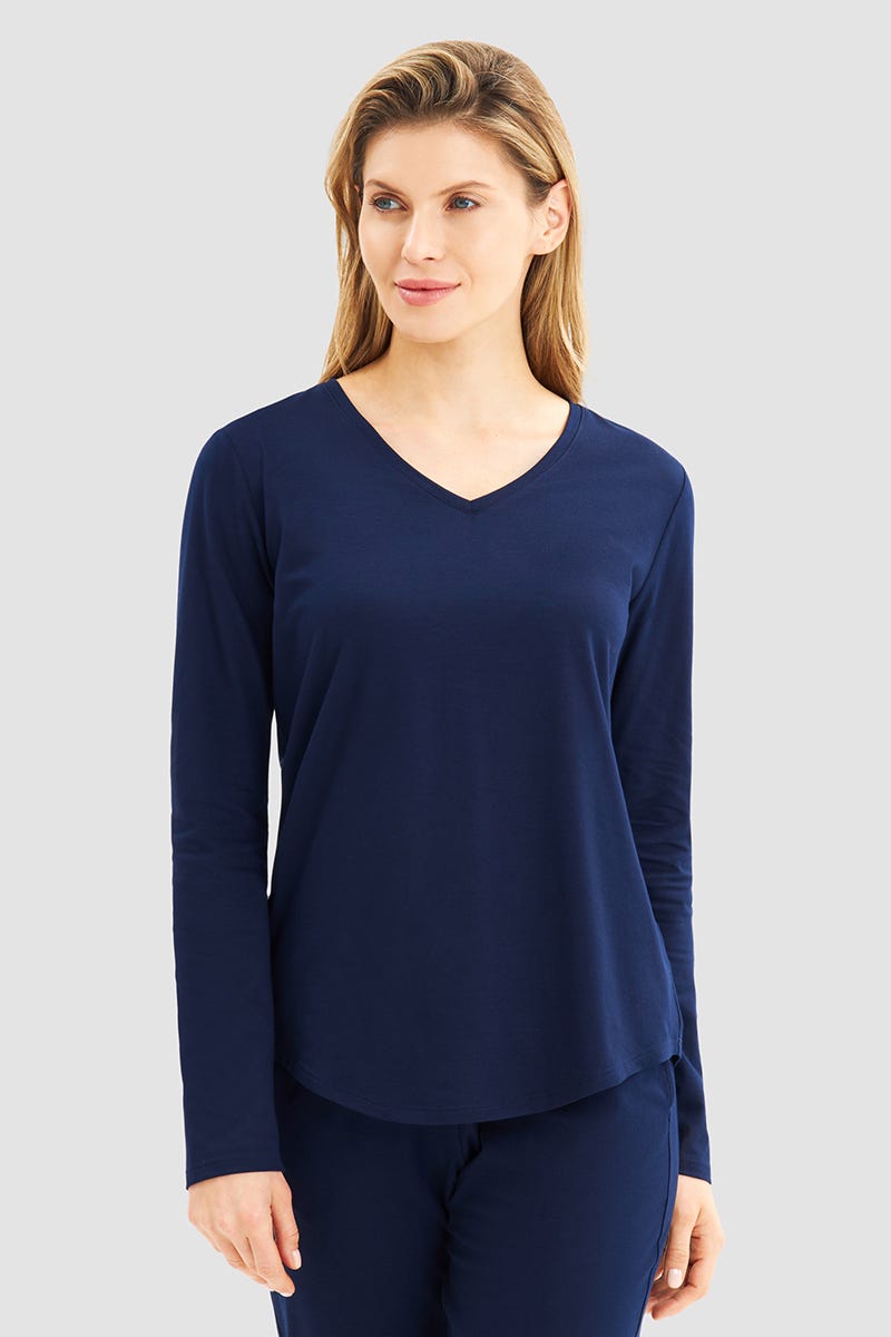 Frontalbild von Pyjamashirt im sportiven Stil Navyblau Baumwolle/Elasthan