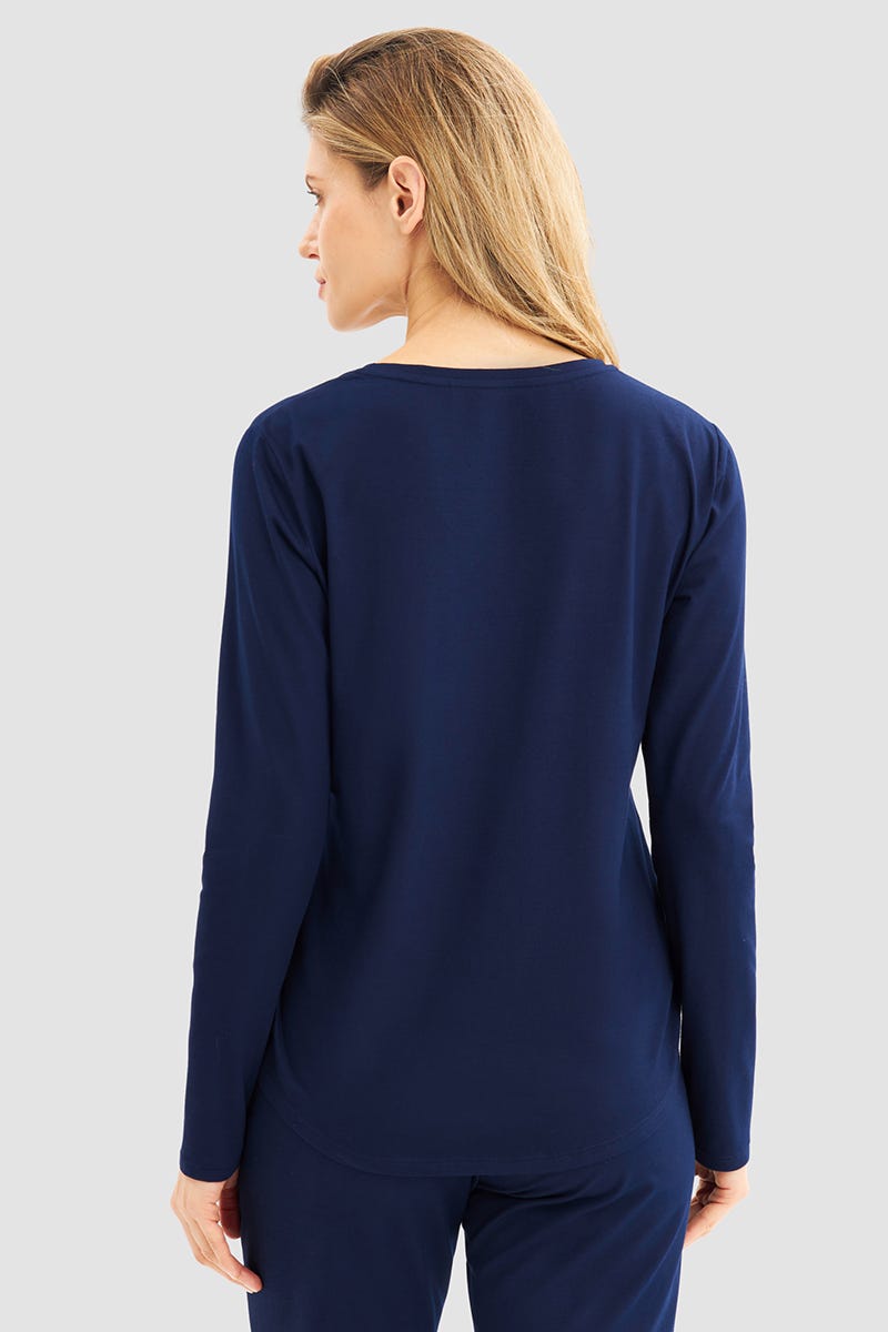 Rückansicht von Pyjamashirt im sportiven Stil Navyblau Baumwolle/Elasthan