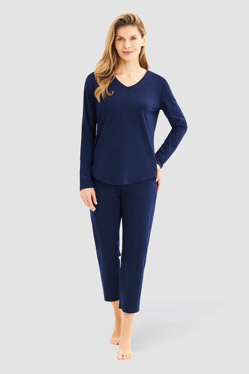 Detailbild 1 von Pyjamashirt im sportiven Stil Navyblau Baumwolle/Elasthan