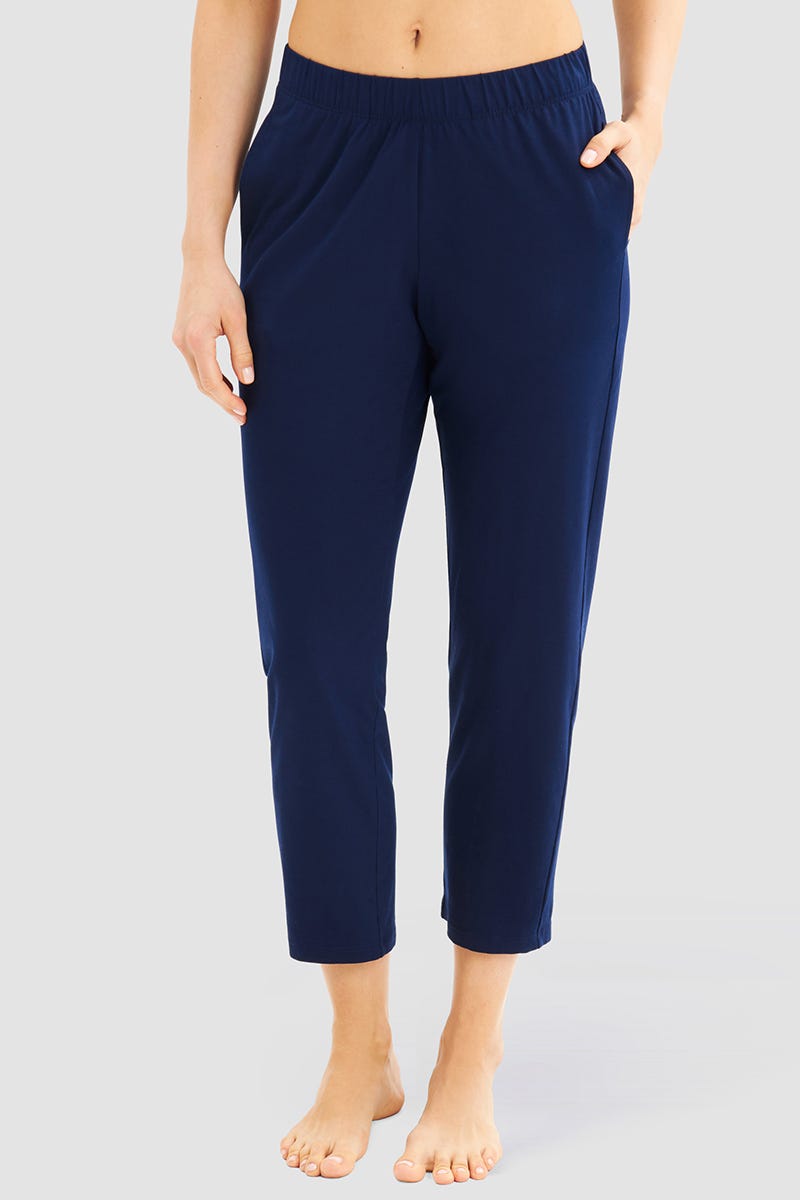 Frontalbild von 7/8-Pyjamahose im sportiven Stil Navyblau Baumwolle/Elasthan