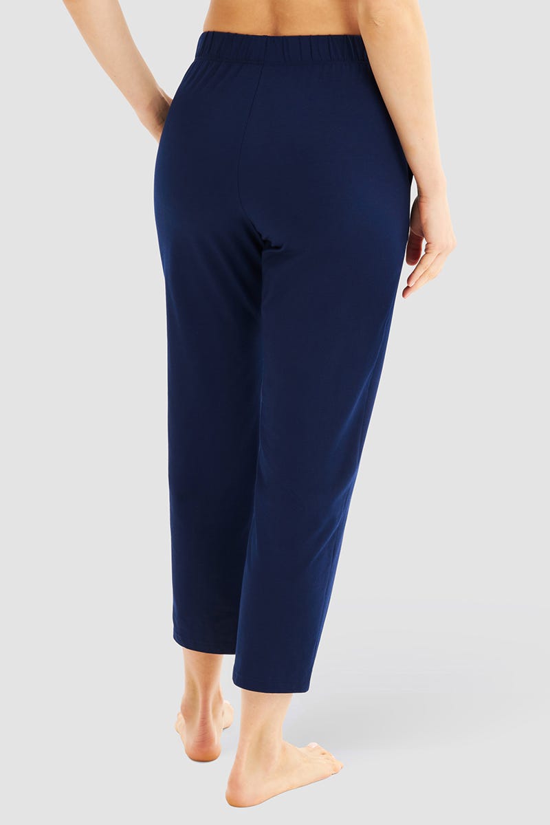 Rückansicht von 7/8-Pyjamahose im sportiven Stil Navyblau Baumwolle/Elasthan