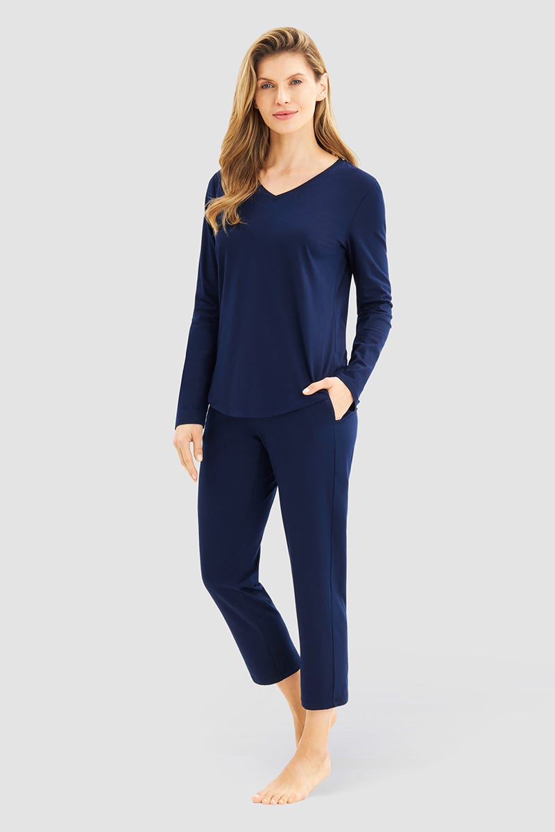 Detailbild 1 von 7/8-Pyjamahose im sportiven Stil Navyblau Baumwolle/Elasthan