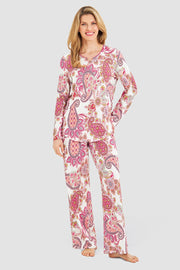 Frontalbild von Pyjama im Paisley-Druck Beerenfarben Baumwolle/Modal