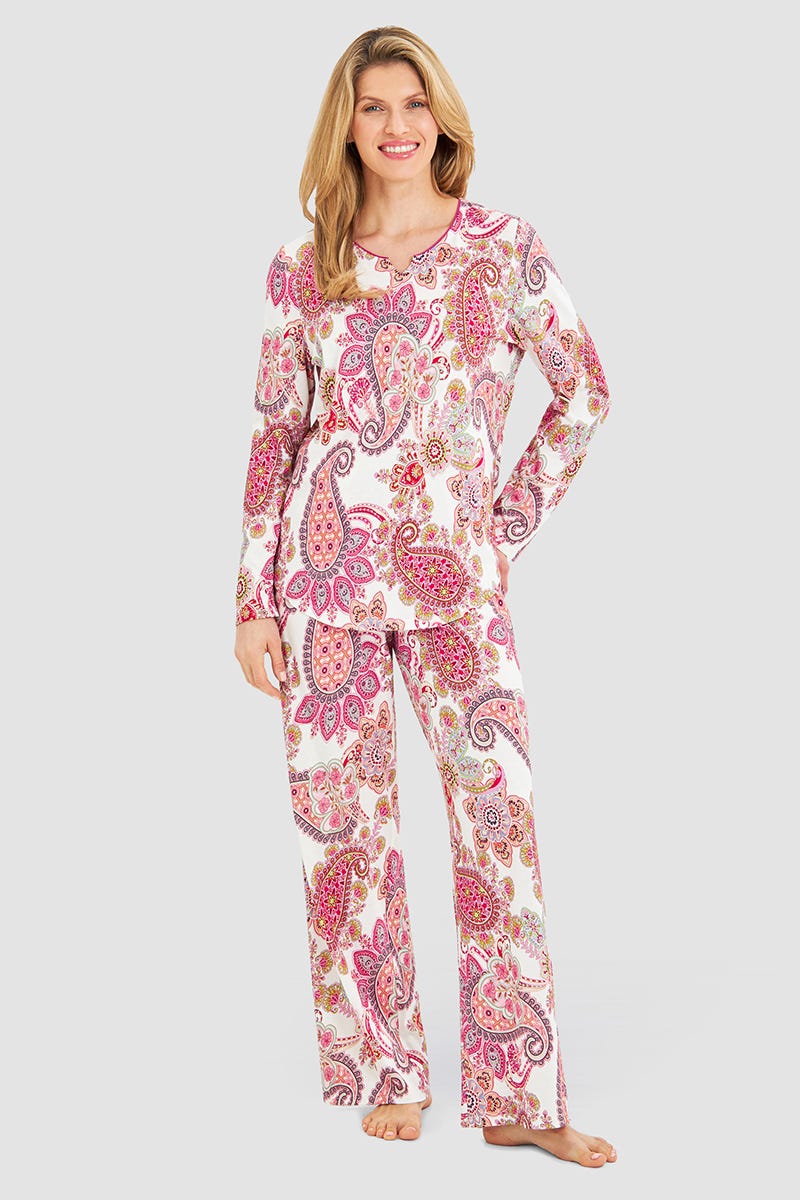 Frontalbild von Pyjama im Paisley-Druck Beerenfarben Baumwolle/Modal