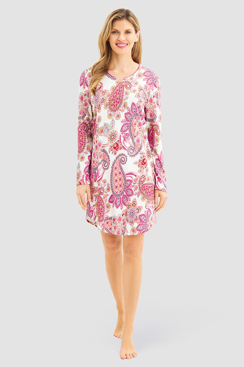 Frontalbild von Nachthemd im Paisley-Druck Beerenfarben Baumwolle/Modal