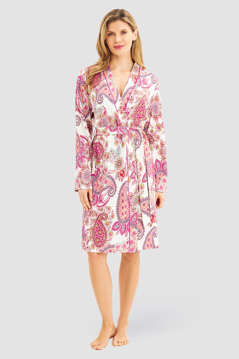 Frontalbild von Morgenmantelim Paisley-Druck Beerenfarben Baumwolle/Modal