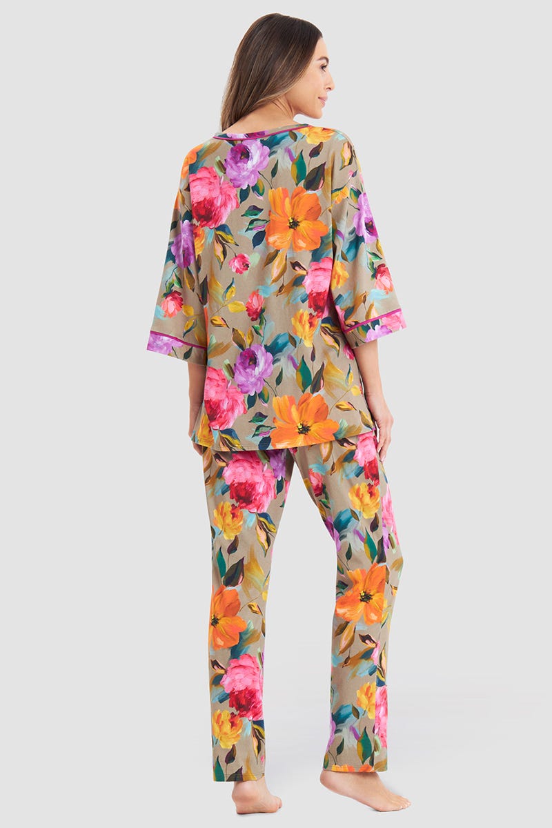 Rückansicht von Pyjama im Aquarell-Blüten-Druck Baumwolle/Modal