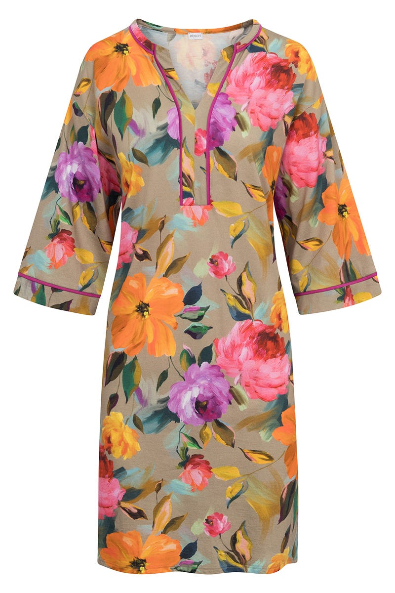 Hollowbild von Nachthemd im Aquarell-Blüten-Druck Baumwolle/Modal