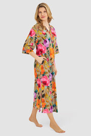 Frontalbild von Nachthemd im Aquarell-Blüten-Druck Maxi-Länge Baumwolle/Modal