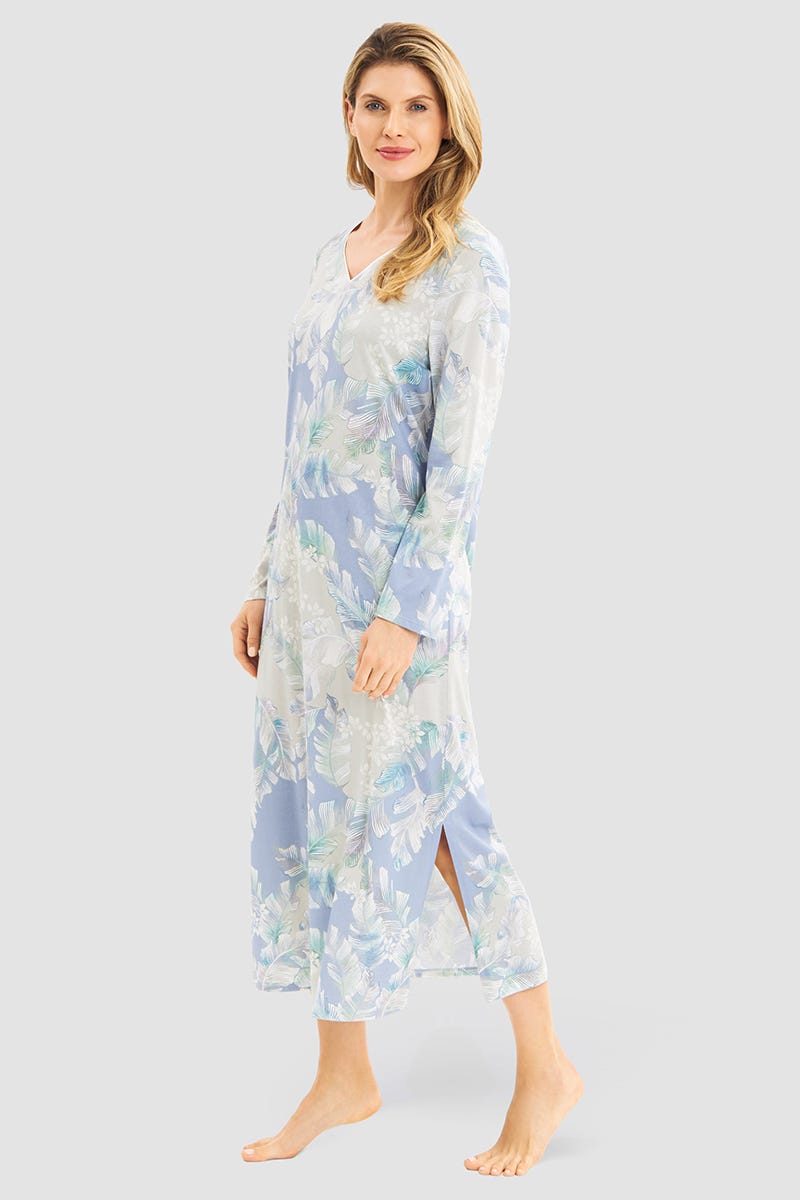 Frontalbild von Nachthemd im Federdruck Art-Style Maxi-Länge Baumwolle/Modal