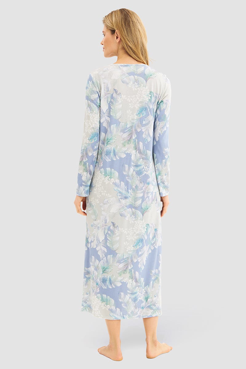 Rückansicht von Nachthemd im Federdruck Art-Style Maxi-Länge Baumwolle/Modal