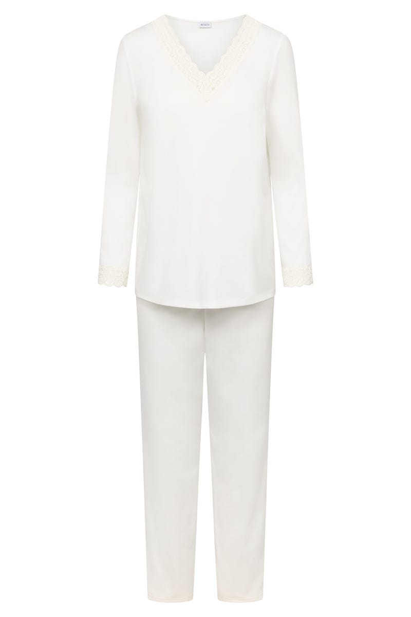 Hollowbild von Pyjama mit Spitzendetails Cremefarben 100% Baumwolle
