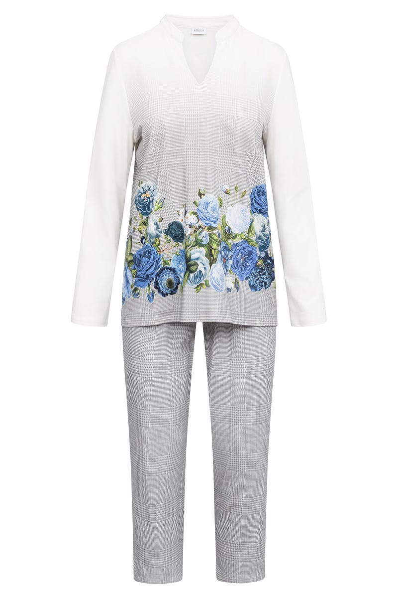 Hollowbild von Pyjama im Karo-Druck mit Blumen 100% Baumwolle