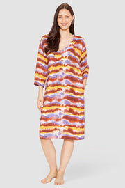 Frontalbild von Tunika im Batikdruck moderne Streifen im Webdruck 100% Viskose