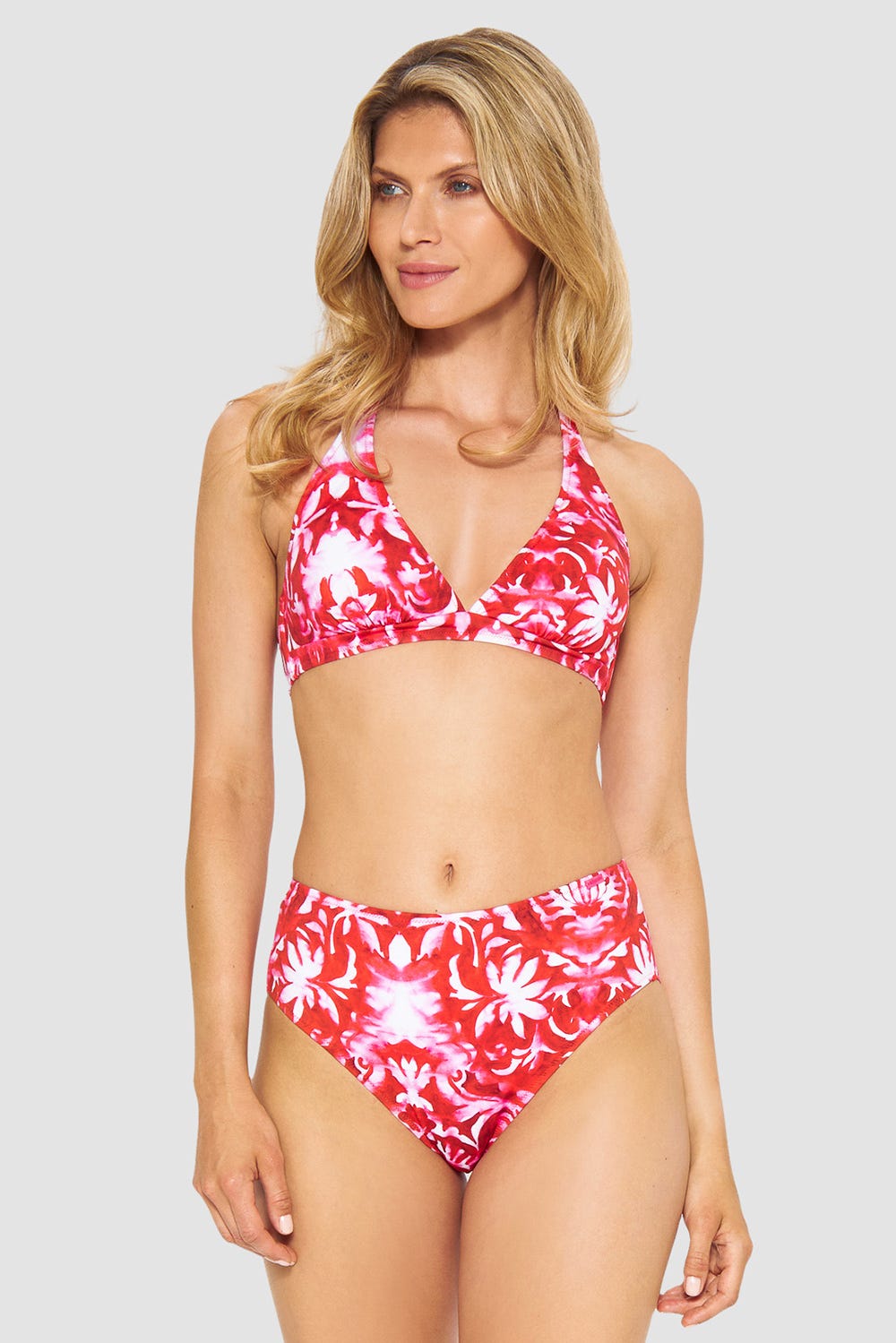 Detailbild 1 von Bikini-Oberteil Neckholder im Ornament-Druck Rot-Weiß