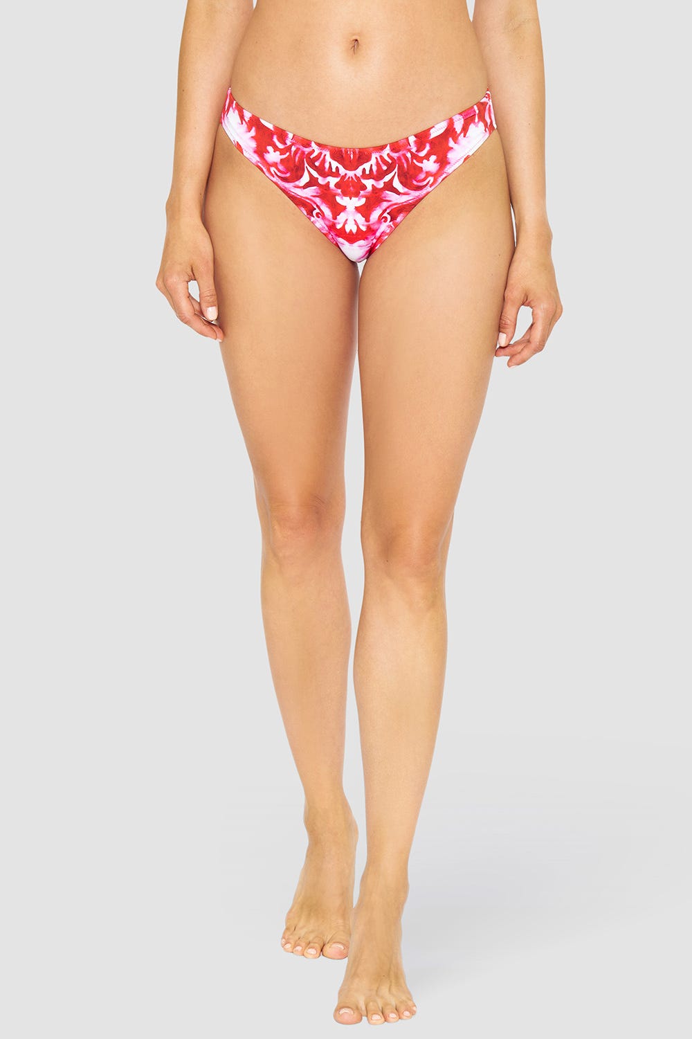 Frontalbild von Bikini-Hose Neckholder im Ornament-Druck Rot-Weiß