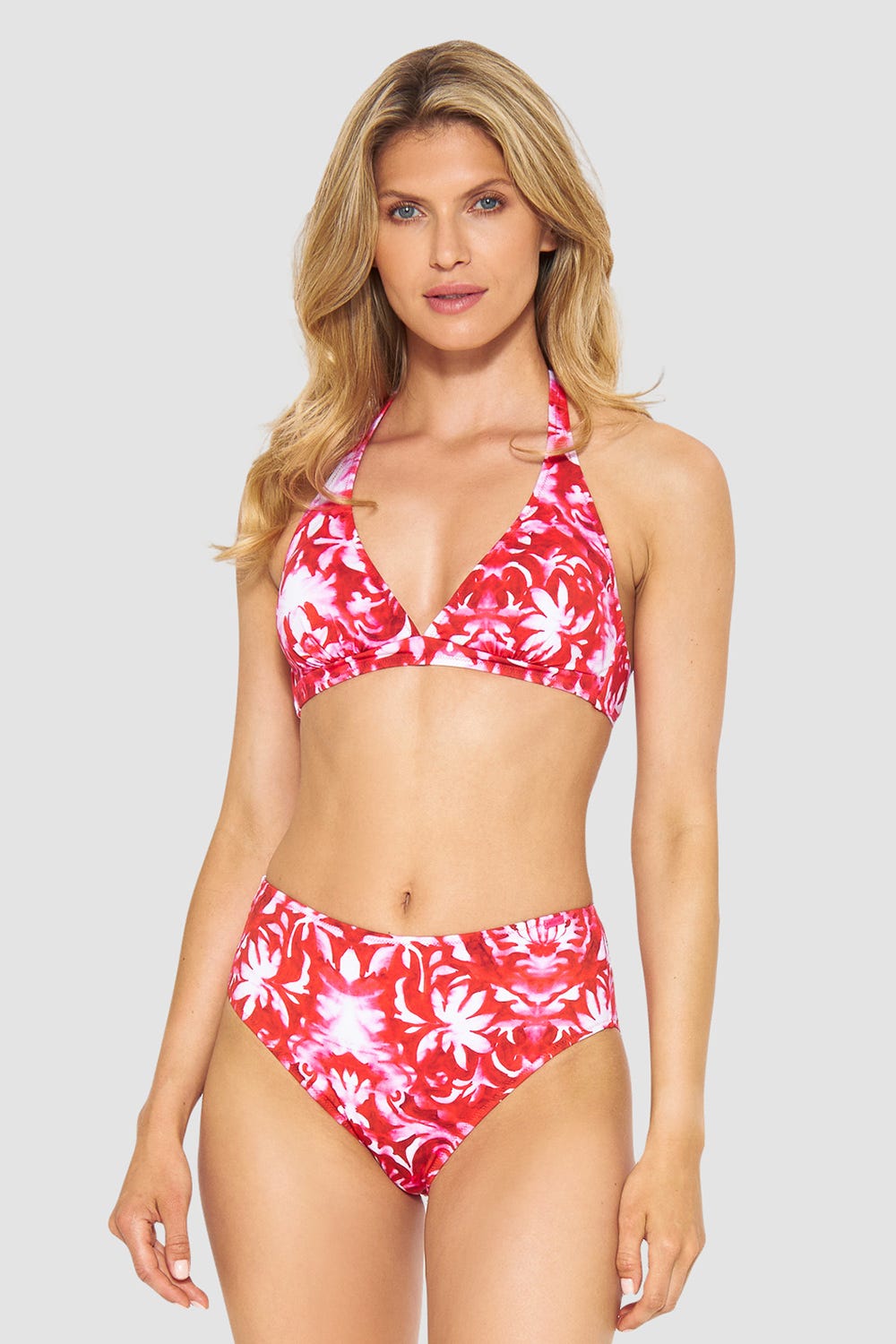 Detailbild 1 von Bikini-Hose im Ornament-Druck Rot-Weiß hoher Taillenausschnitt