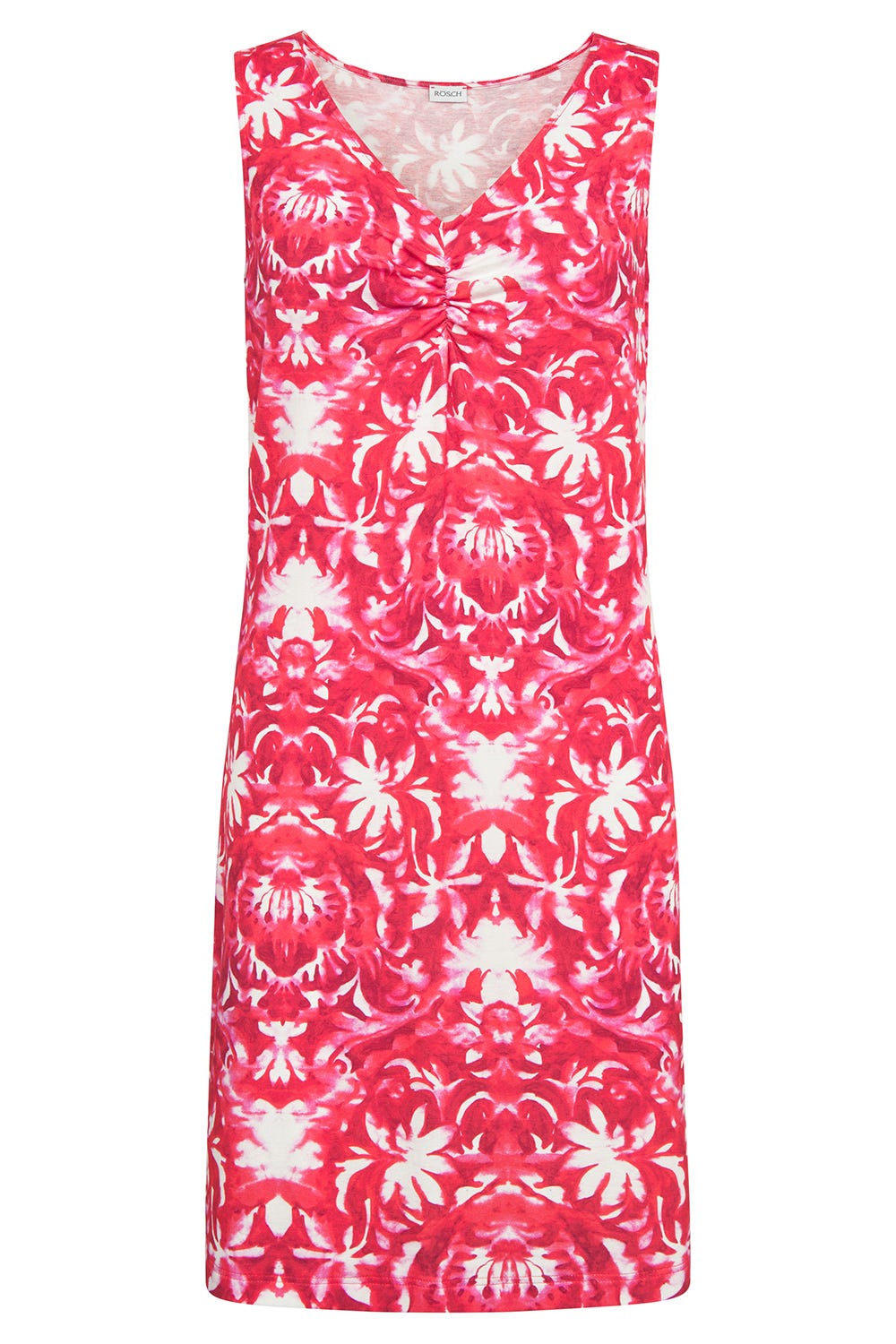 Hollowbild von Strandkleid Ärmellos im Ornament-Druck Rot-Weiß Raffungen