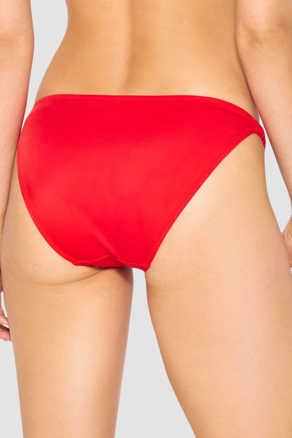 Rückansicht von Bikini-Hose in Rot einfarbig mit Raffungen