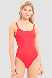 Frontalbild von Badeanzug in Rot einfarbig mit Bügel