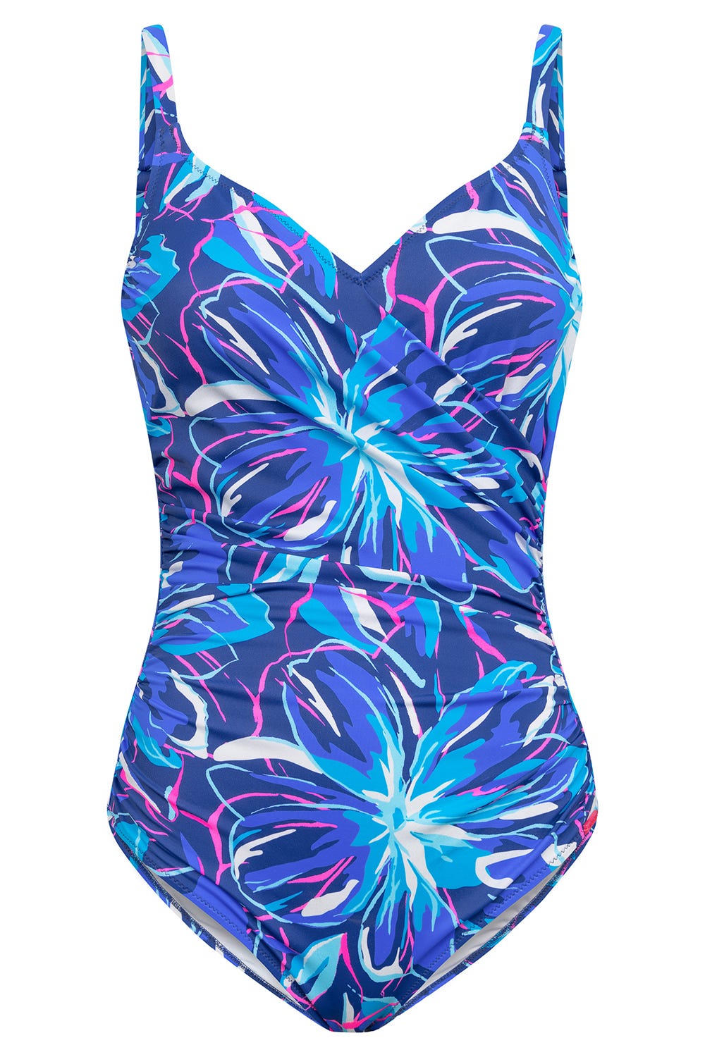 Hollowbild von Badeanzug im Blumendruck Neonfarben Wickeloptik