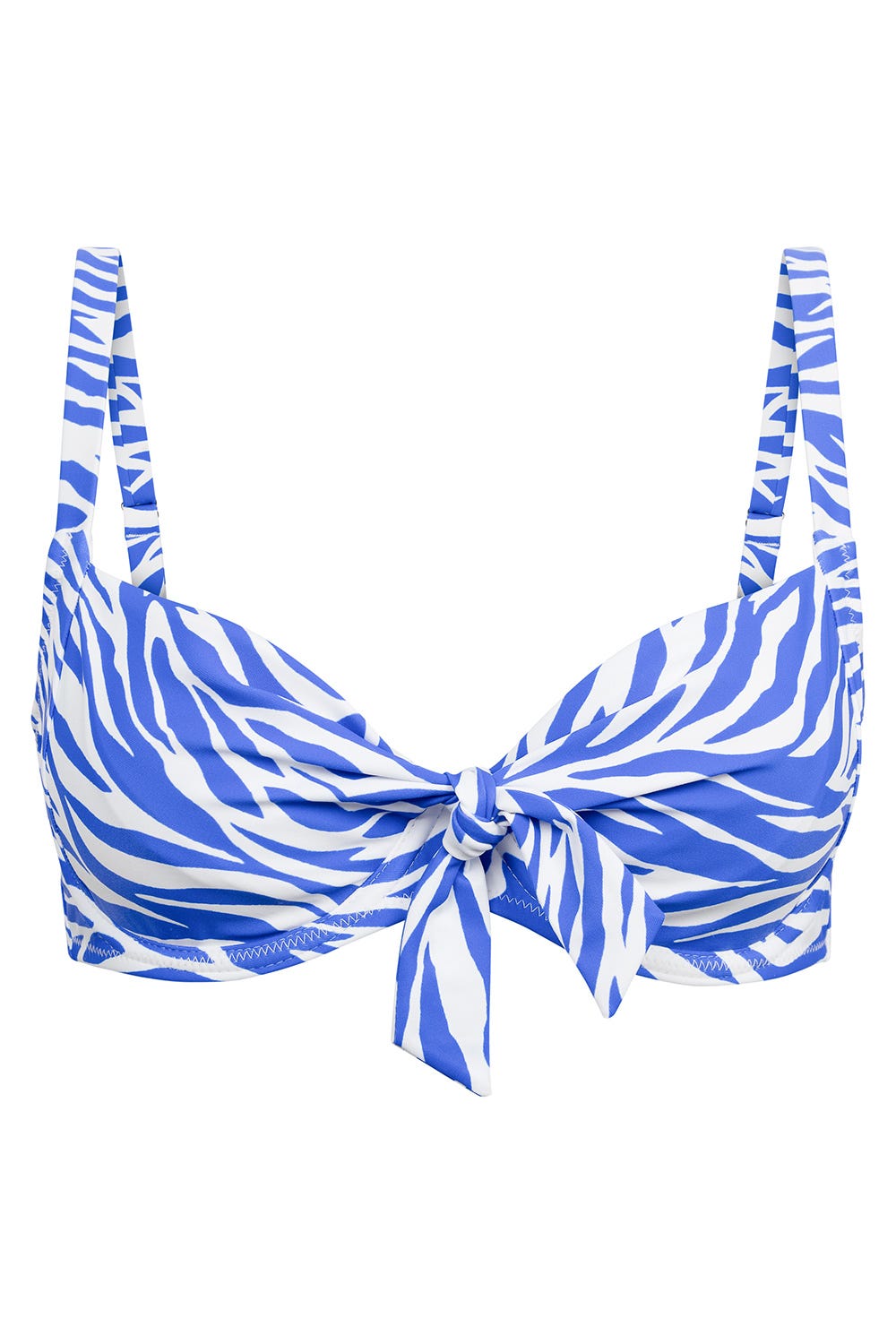 Hollowbild von Bikini-Oberteil im modernen Zebradruck Blau-Weiß