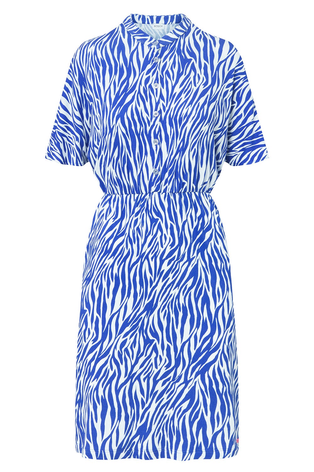 Hollowbild von Strandkleid Kurzarm im modernen Zebradruck Blau-Weiß Viskose/Elasthan
