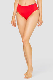 Frontalbild von Bikini-Hose in Rot einfarbig hoher Taillenausschnitt