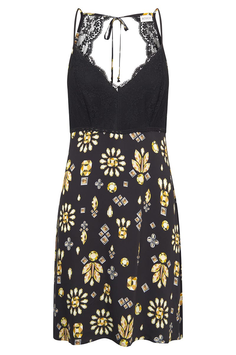 Hollowbild von Nachtkleid ärmellos im Diamant-Druck Spitzendetails Viskose