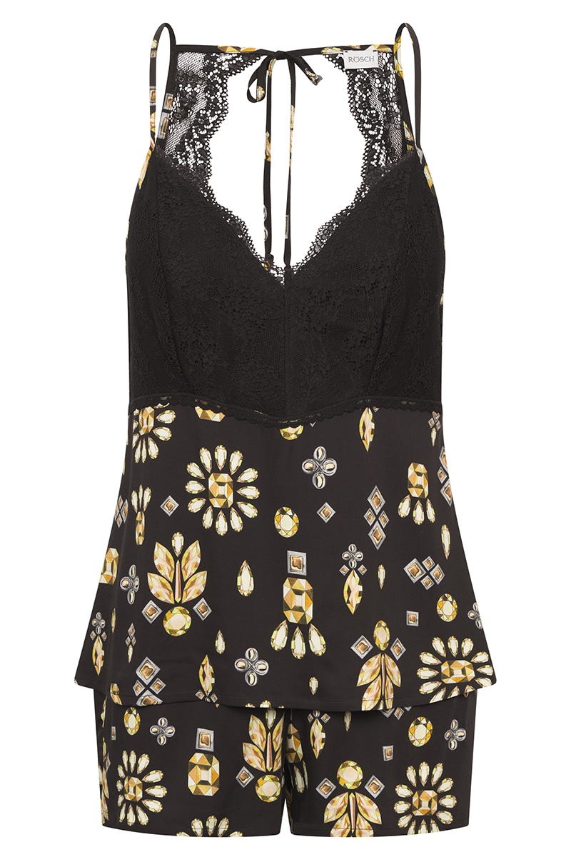 Hollowbild von Pyjama ärmellos im Diamant-Druck Spitzendetails Viskose