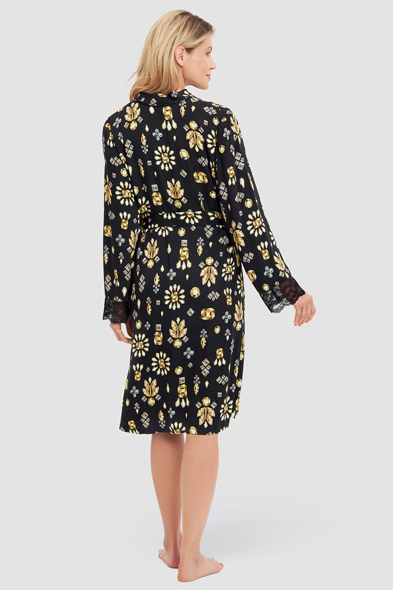 Rückansicht von Morgenmantel im Diamant-Druck Herrenhemd-Stil Viskose