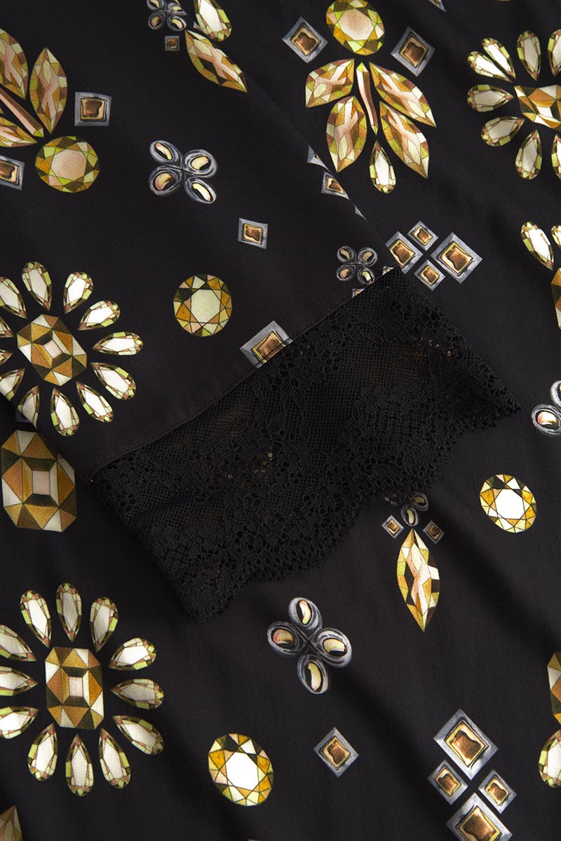 Detailbild 2 von Morgenmantel im Diamant-Druck Herrenhemd-Stil Viskose